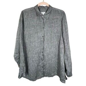 J. Jill Love Linen Essential Shirt Size L Gray Button Down Minimalist Lagenlook